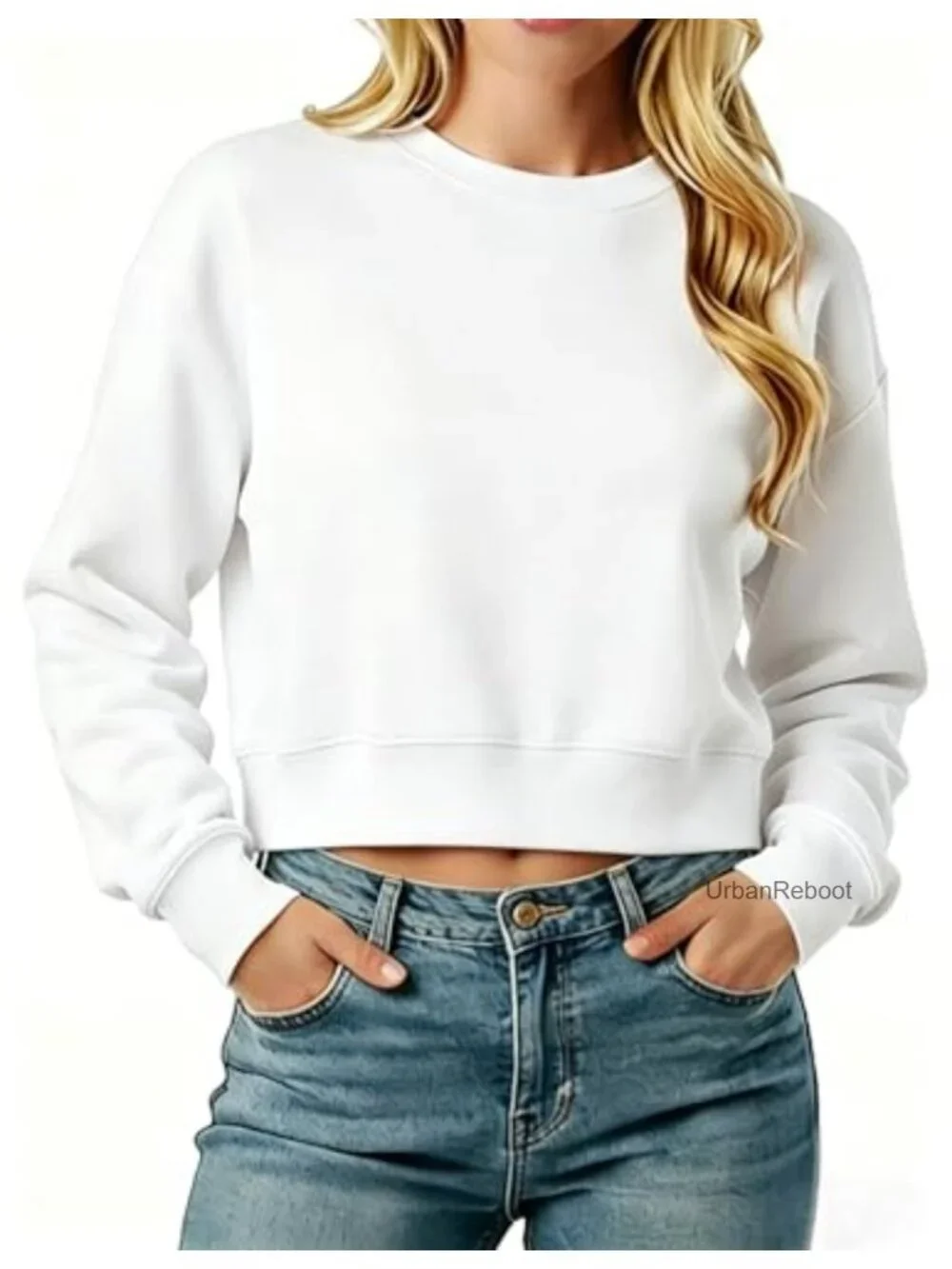 Cropped Sweatshirt Crewneck Long Sleeve Pullover Cotton Blend